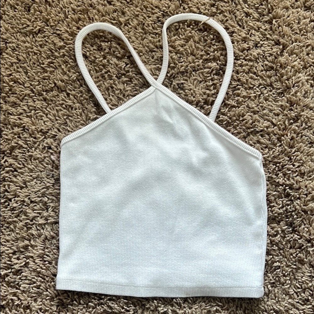 Zara White Fitted Crop Camisole